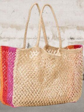 LSPACE Moonlight Woven Jute Tote in Mango/Pimento/Berry